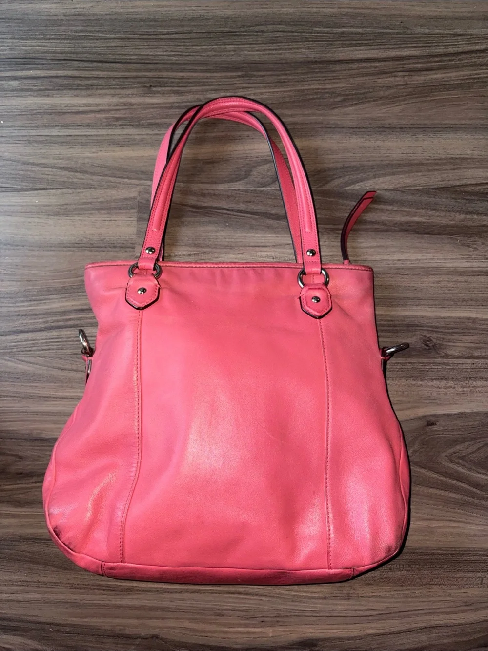 Coach Coral-Pink Leather Shoulder Tote Fair Condition